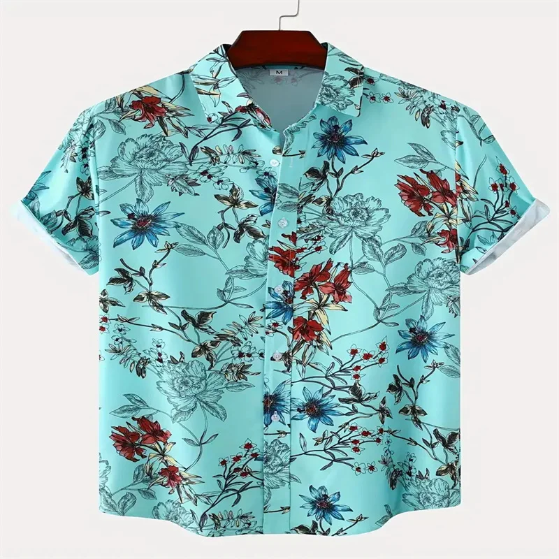 

European and American beach vacation casual men's floral print shirt official spring and summer short sleeved S-5XL