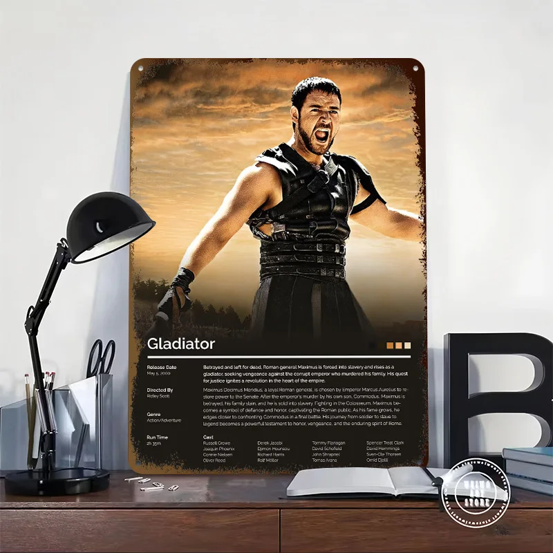 Gladiator Movie Printed Poster Customized Retro Wall Art Vintage Metal Tin Signs for Home Decoration Bedroom Office Decor Items
