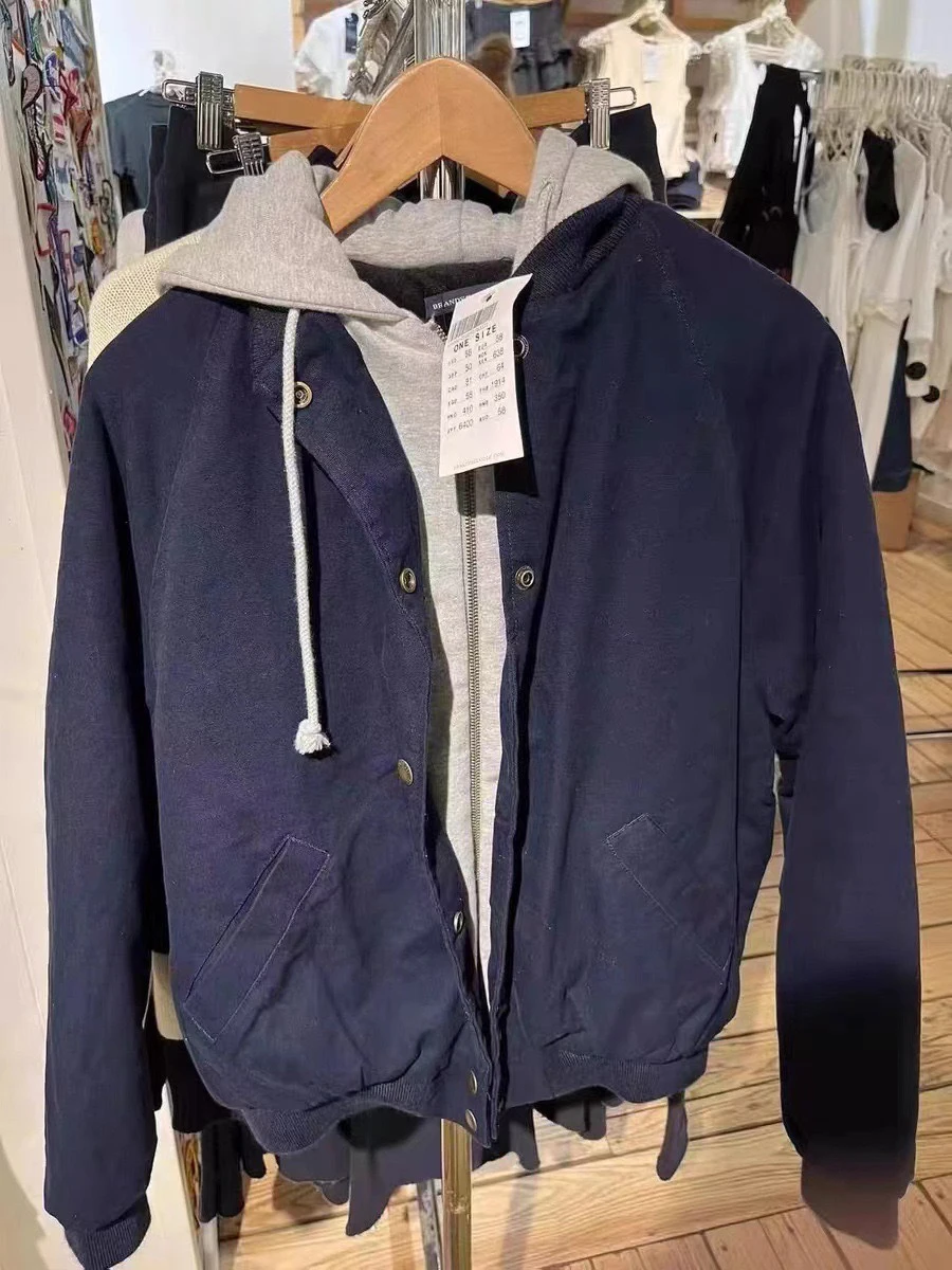 Chaqueta de dos piezas con capucha para mujer, abrigo grueso y cálido de algodón con cordón, ropa de calle Vintage, prendas de vestir exteriores elegantes, nueva moda, Y2K