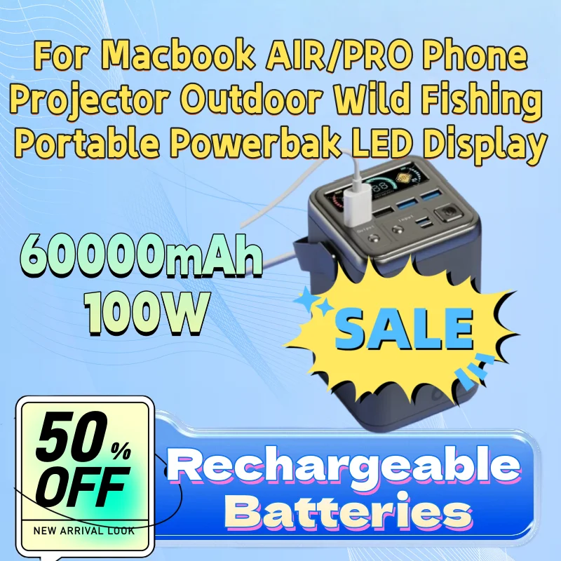 

Fast Charging Power Bank for Macbook AIR/PRO Phone Projector Outdoor Wild Fishing Portable Powerbak LED Display 60000mAh 100W