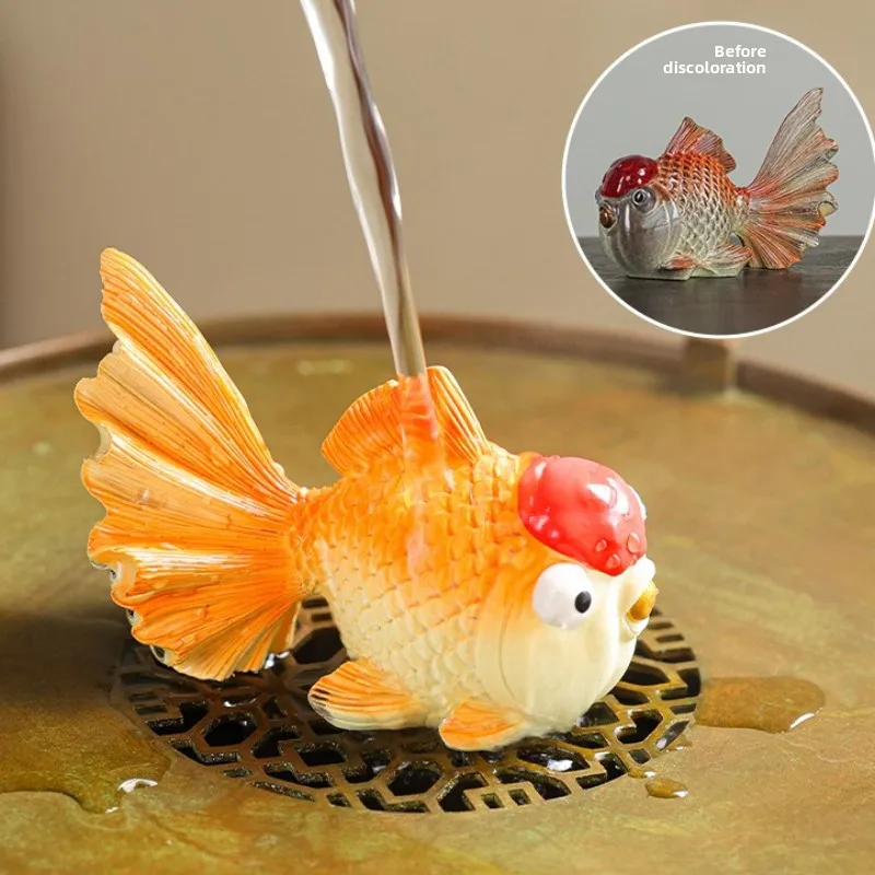 Color Changing Tea Pet Creative Goldfish Lucky Feng Shui Desktop Decoration Good Luck Gift for Home Tea Table Unique Home Decor