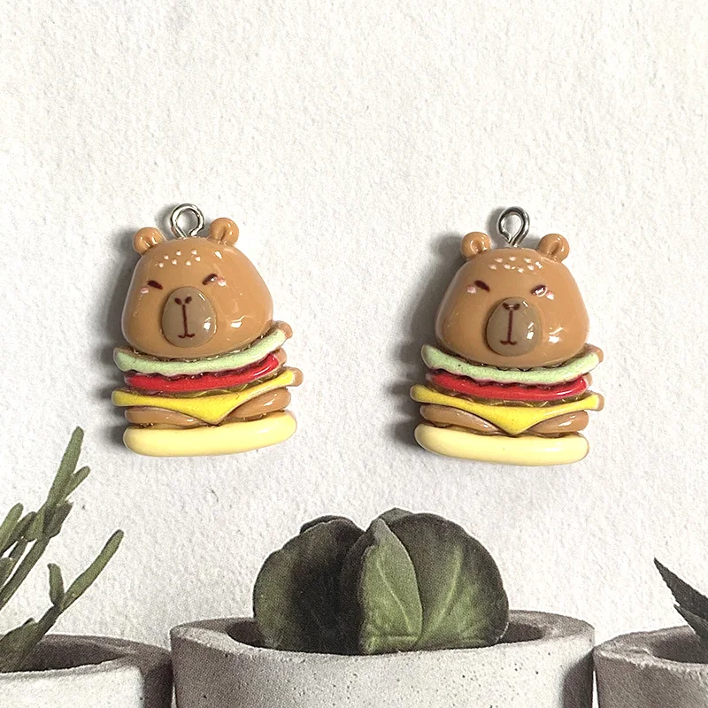 Breloques en résine Capybara paresseux lumineux, gâteau de poisson de dessin animé Kawaii, hamburger, frites, pendentif, accessoire, boucle d'oreille bricolage, fabrication de bijoux, 10 pièces