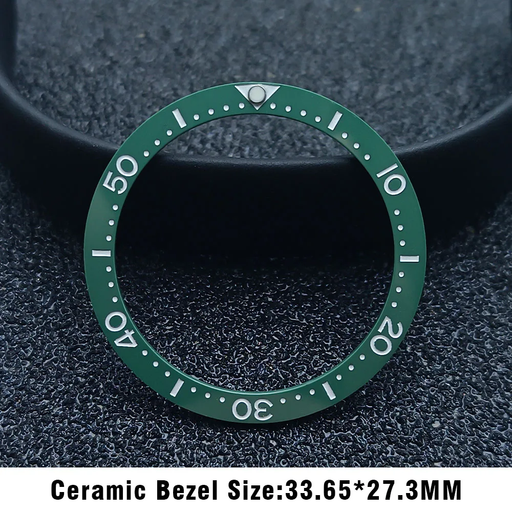 Bisel de cerámica plano, incrustaciones de cerámica de alta calidad para reemplazo luminoso de accesorios de reloj, 33,65x27,3mm