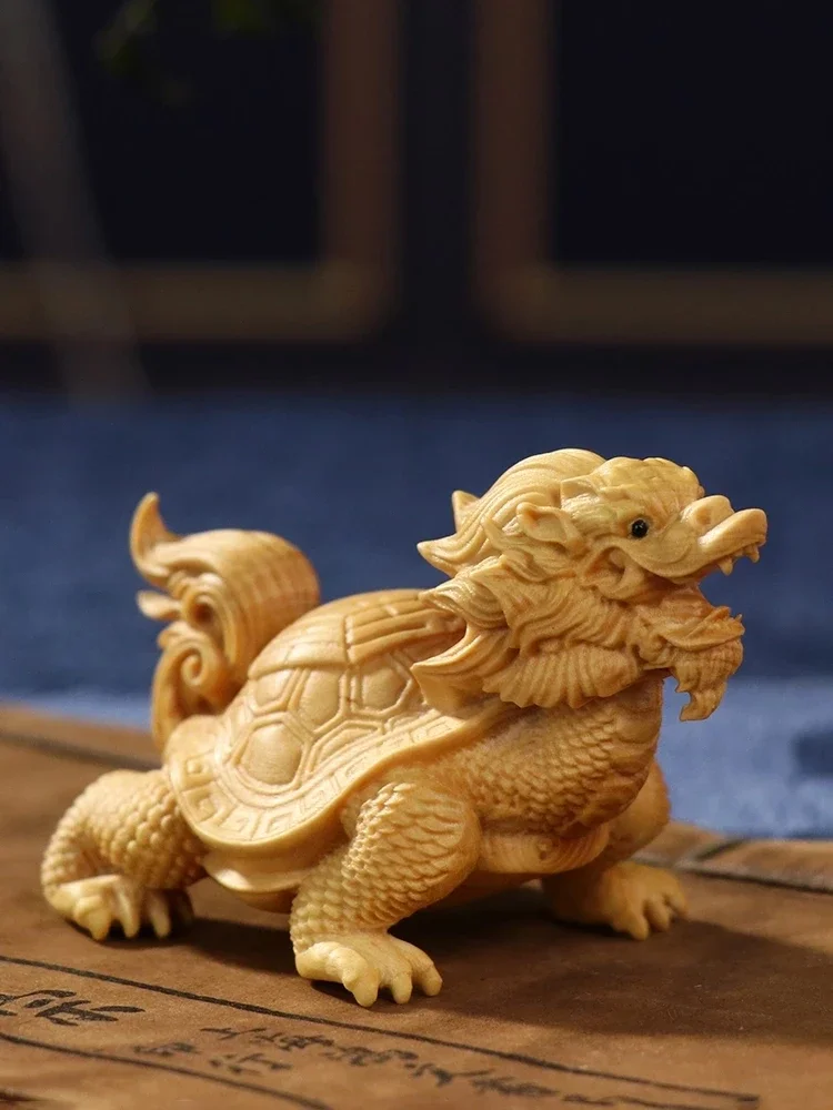 Dragon Turtle China Kirin Dragon Son Home Car Ornament Wood Carving CCZHIDAO Solid Wood