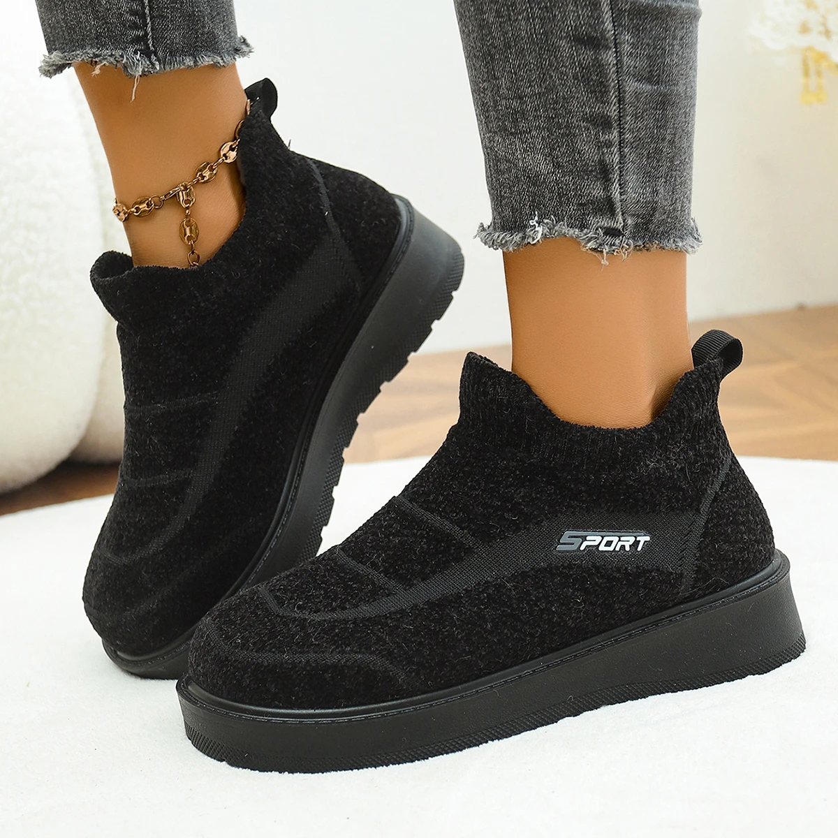 أزياء جديدة نمط مريح ارتداء مقاومة المضادة للانزلاق أحذية نسائية الشتاء أنيقة بلون جولة رئيس أحذية العمل الدافئة