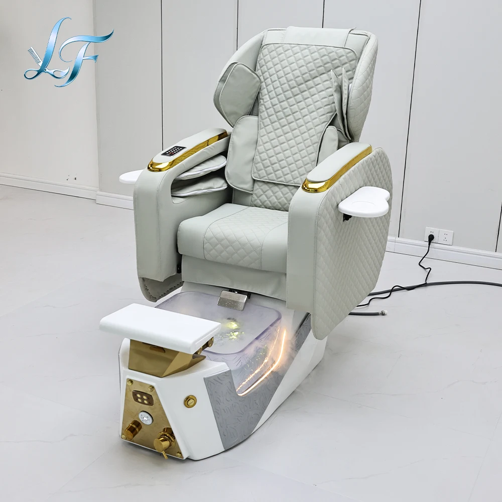 Upscale Pedicure Spa Recliner Chair For Beauty Salon Electric Reclining Airbag Back Massage Fiberglass Basin With LED Light