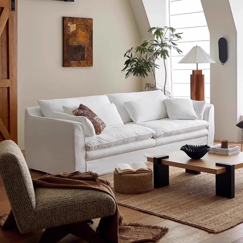 

Большой диван из французской ткани, белый хлопок, современный облачный 3-местный диван для ленивого отдыха, пушистый диван Divano Da Soggiorno, мебель для комнаты