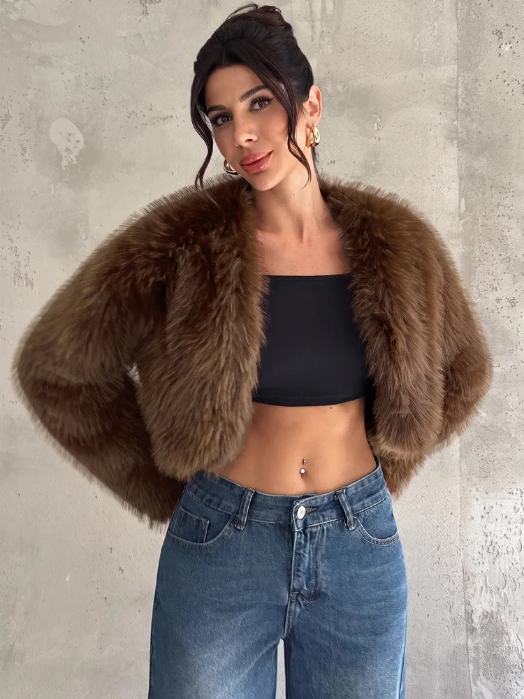 Short Coat Women Faux Fur Fox Coats Jackets Casual Coat Thick Warm Y2k Streetwear Jacket Elegant Work Outerwear Autumn Winter