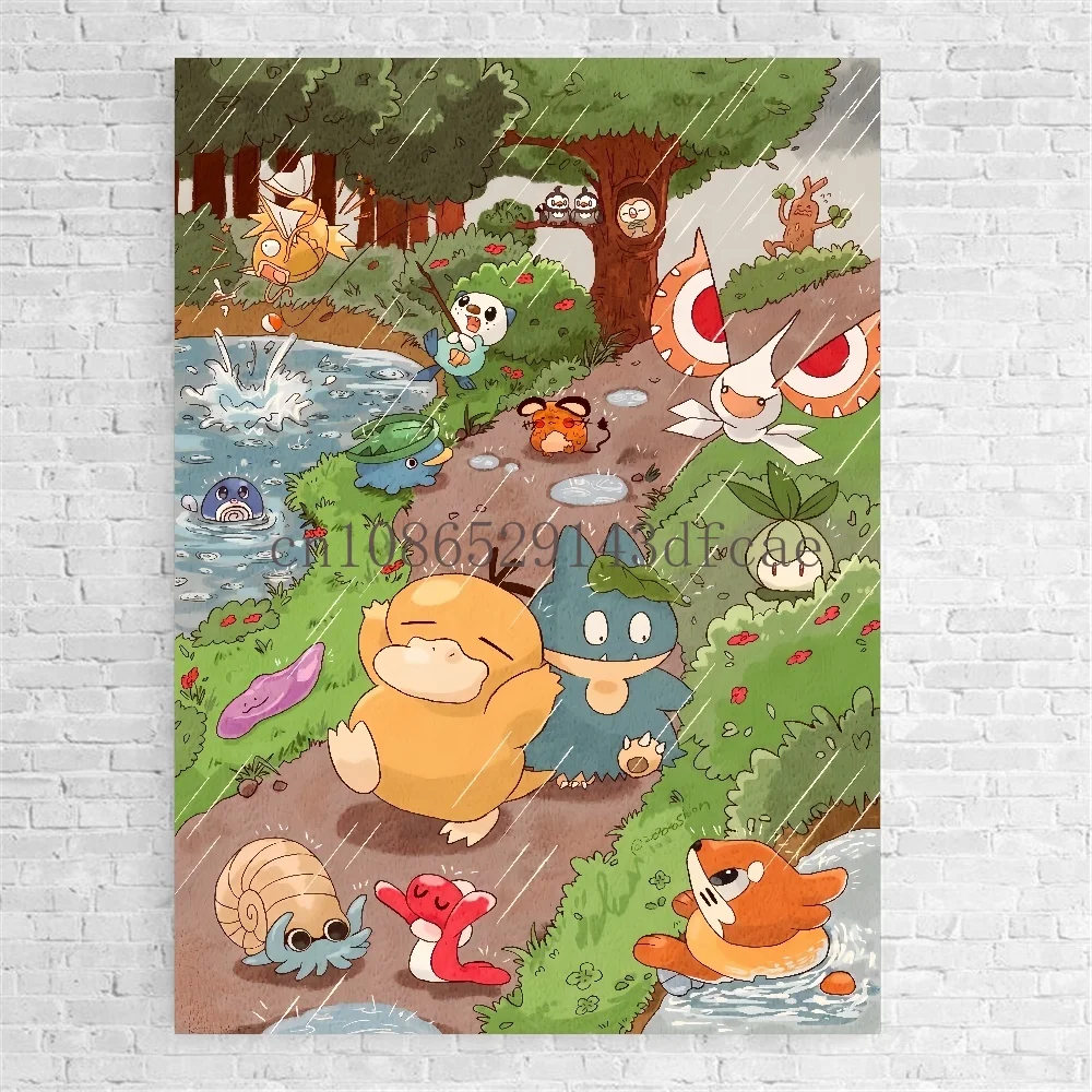 Anime Pokemon Canvas Painting Bulbasaur Charmander Squirtle Poster and Print Watercolor Wall Art Picture Home Decor Kids Gifts