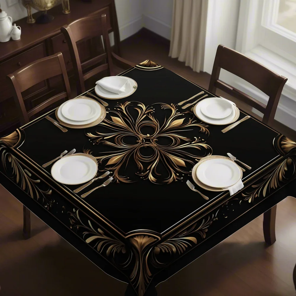 Black background with gold pattern high-end creative printed tablecloth, a decorative item for the tabletopxzj