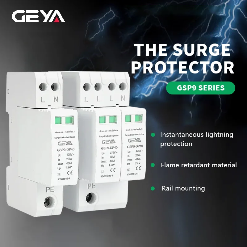 

GEYA SPD1P+N 18mm SPD Surge Protector 20-40KA Lightning Protection Low-Voltage Arrester Device for AC275V