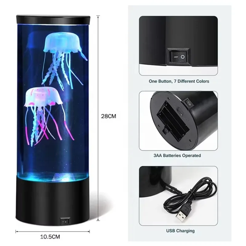 Jellyfish Tank Table Lamp Fantasy Jellyfish Lamp 7 Color Changing Electric Round Jelly Fish Aquarium Lava Lamp