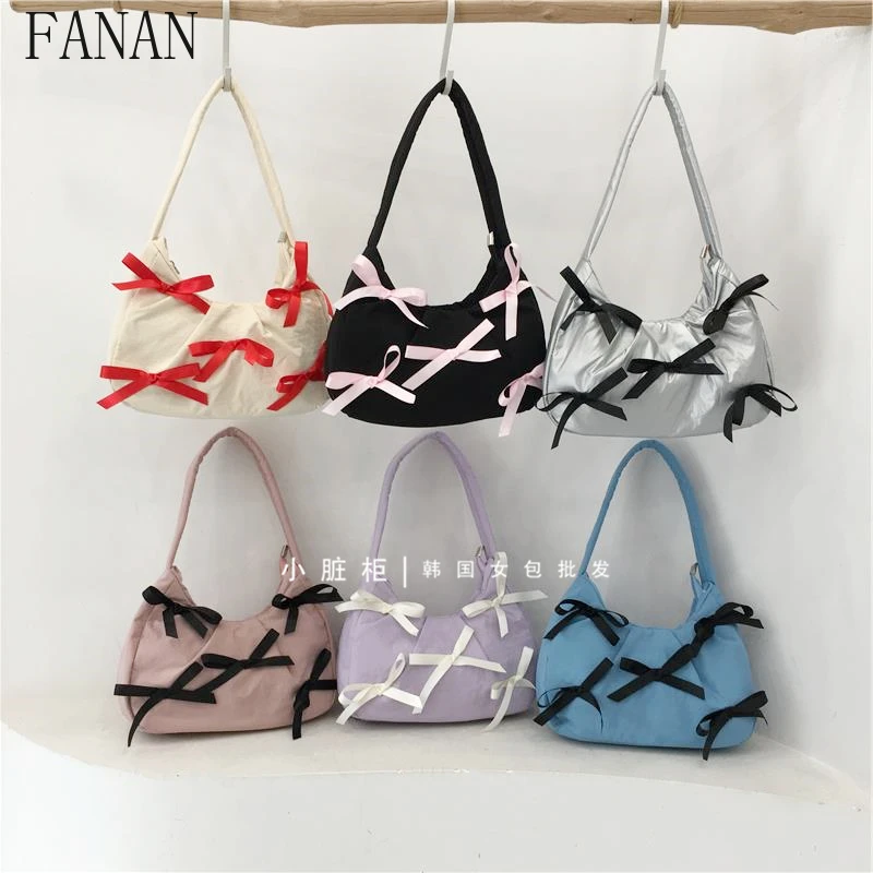 

Fashion Women's Handbags Korean Stye Niche Design Silver Bow Girl Shoulder Bag Fashionable Portable Underarm Tote Bags for Women
