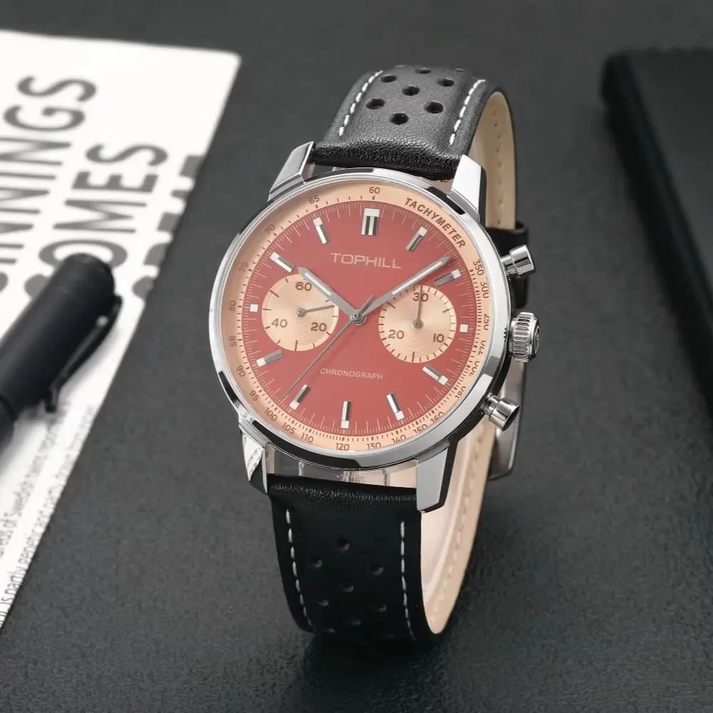 TOPHILL 40mm Chronograph Watch Mechanical Pilot 1963 ST1901 Hand Winding Sapphire Crystal Military C3 Luminous 5Bar TL027G