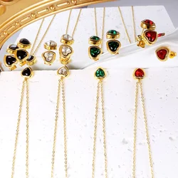Vintage Crystal Jewelry Necklace Earring Set For Women Stainless Steel Non-fading Gold Plated Statement Niche Zircon Accessory