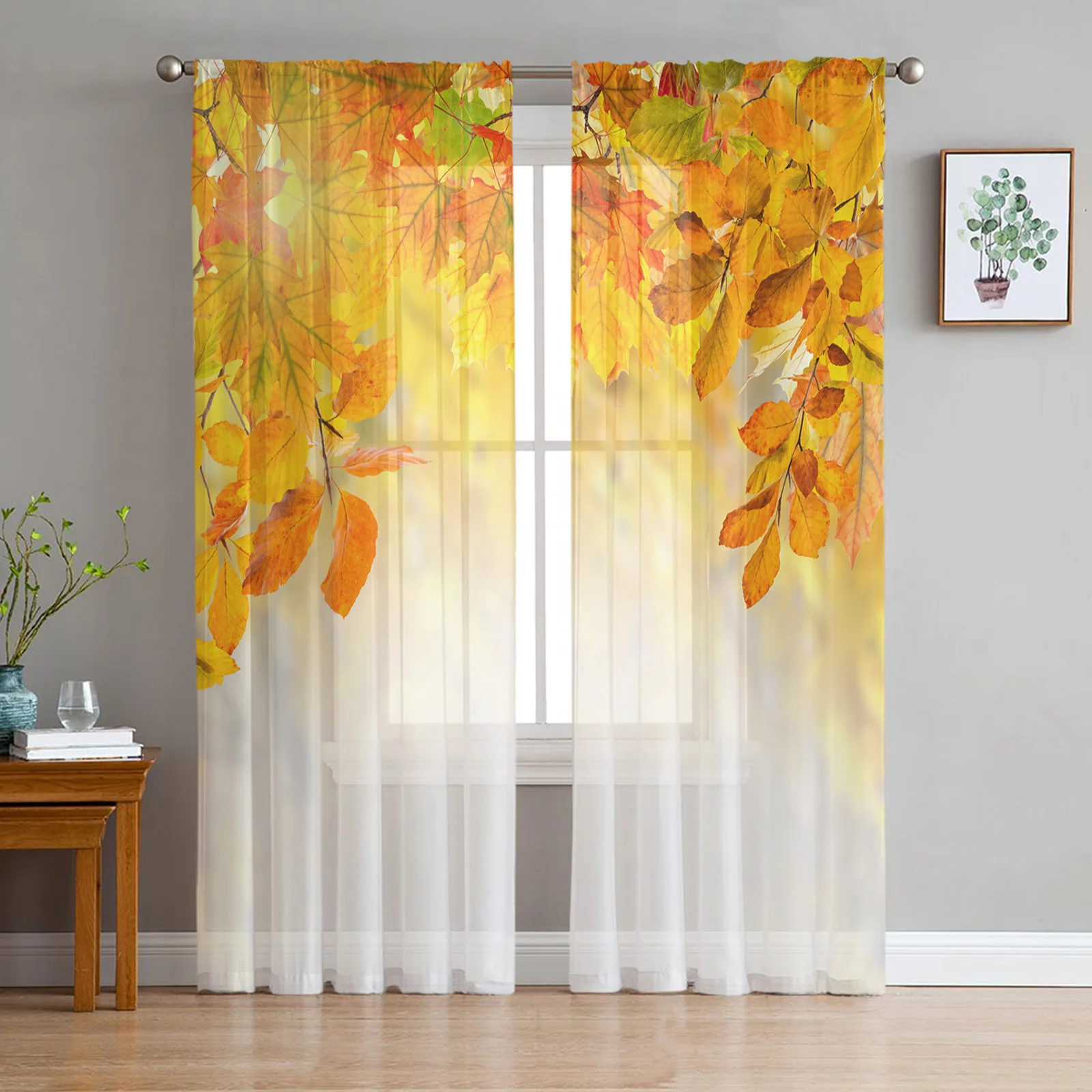 

Maple Leaves Trees Texture Tulle Curtains For Living Room Sheer Curtain Bedroom Voile Decorative Window Treatments