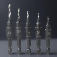 5 Pcs Hexagon Countersink Drill Bits Set for Woodworking Adjustable Depth Chamfering Tool with Wrench for DIY Projects