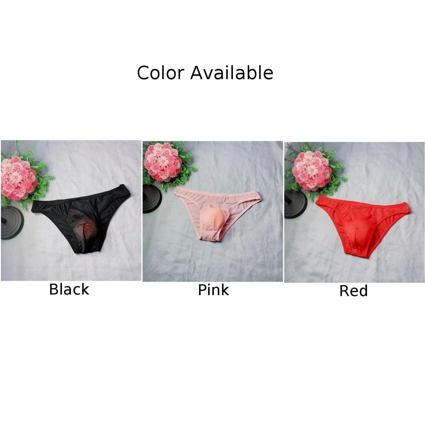 Men Sexy Briefs Sheer Mesh Underwear Low Waist See Through Pouch Underpants Cotton Breathable Solid Color Seamless Men\'s Panties