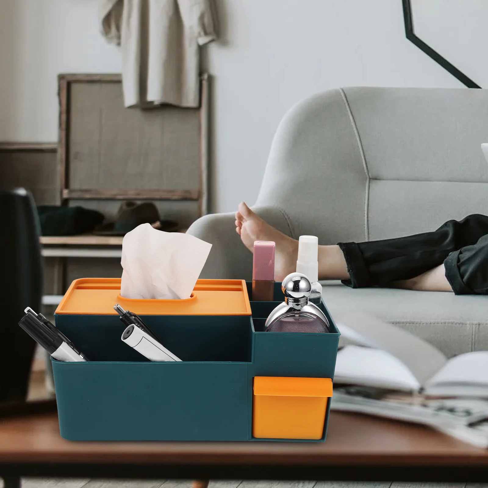 

1Pcs Storage Box Multifunction Desktop Tissue Storage Box Plastic Organizer Durable Multipurpose Case for Home Use
