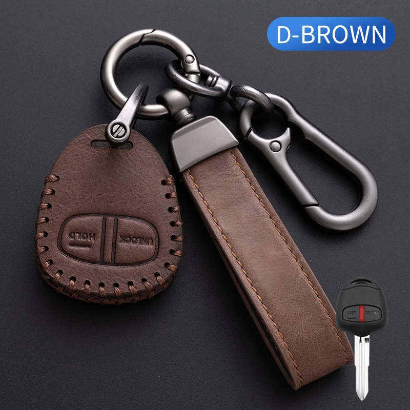 For Mitsubishi Outlander Lancer EX ASX Colt Grandis Pajero Sport Top Cowhide Car Key Case Cover Set Fob Remote Protection