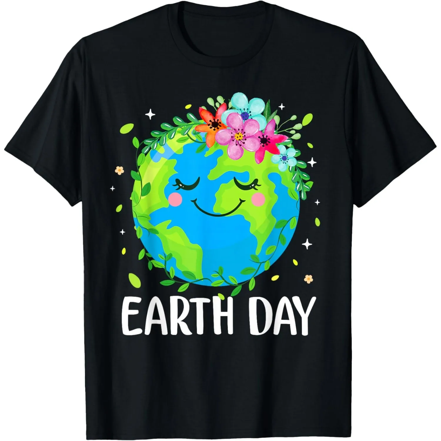 Cute Earth Day Floral Graphic Tee Soft Breathable Casual T-Shirt for Adults