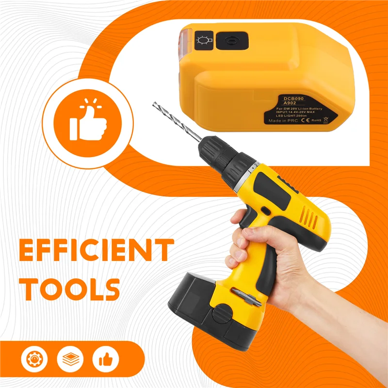 محول PORK-Source لمحول بطارية 18 فولت USB + Type C مع ضوء عمل LED مزدوج USB DC 12V