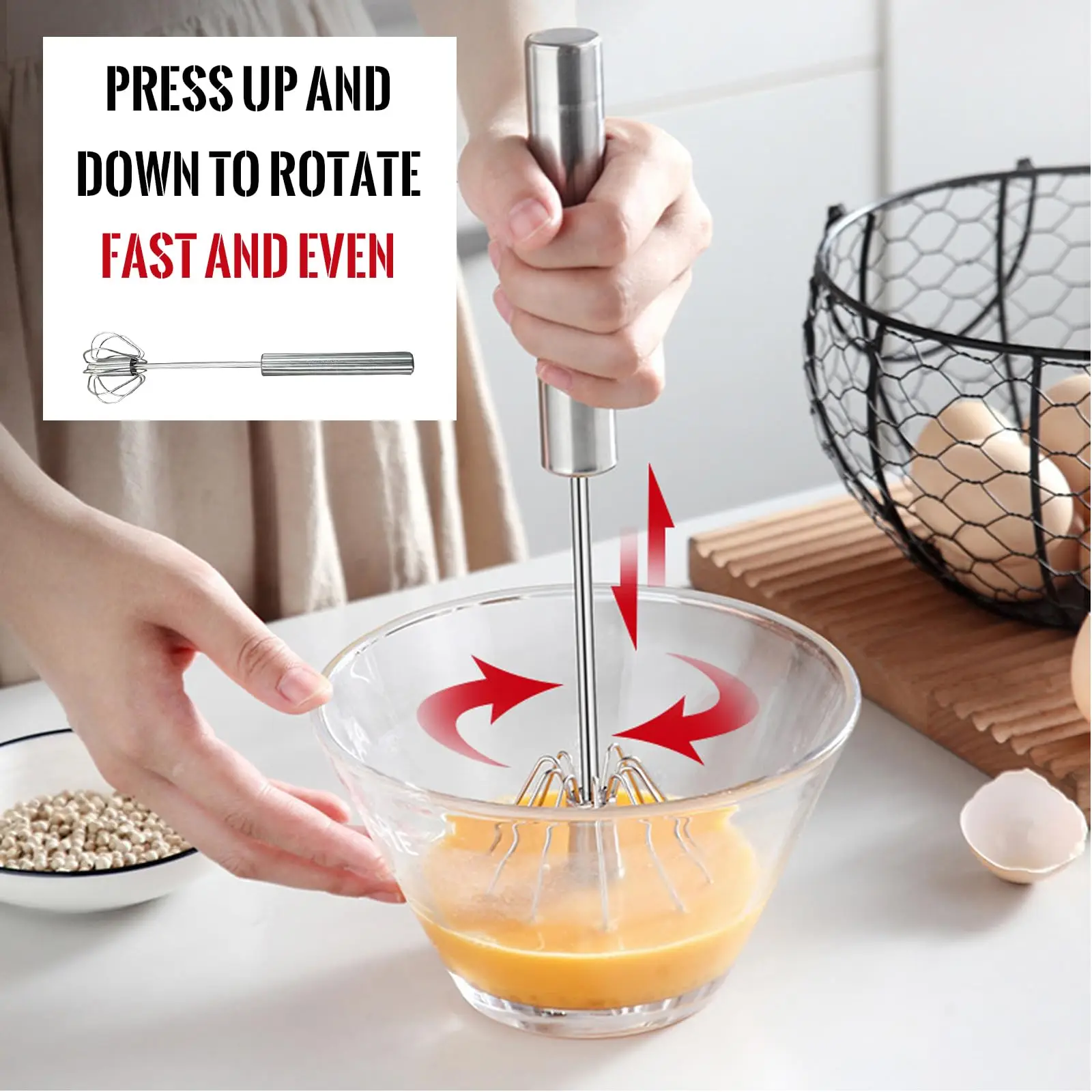 

1/3Pcs Semi Automatic Egg Beater Stainless Steel Manual Hand Whisk Mixer Self-Turning Cream Utensils Kitchen Gadgets Egg Tools