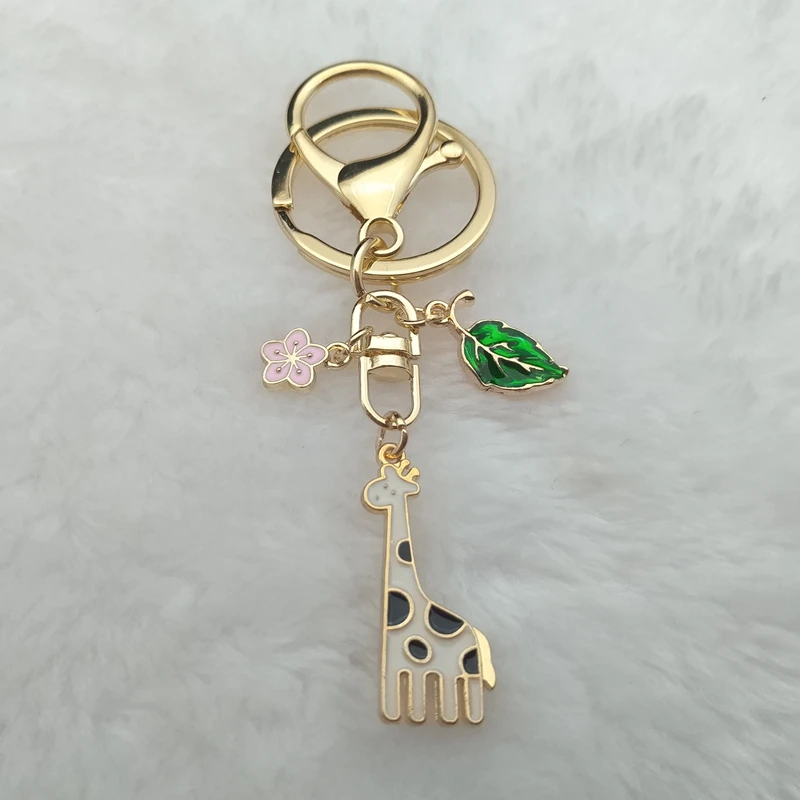 Cartoon Giraffe Leaf Keychain Flower Pendant Backpack Keychain Keychain Charm Couple Gift Original Design Male Lady Gift