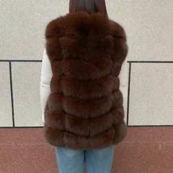 Colete de pele de raposa natural feminino, casaco quente, casaco de pele genuíno, feito de pele real, senhoras, inverno, outono
