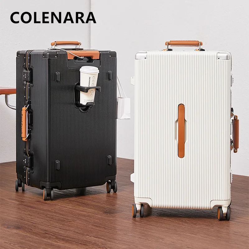 

COLENARA High Quality Suitcase 20"24"26"28 Inch Boarding Box Men's Aluminum Frame Trolley Case ABS+PC Women's Zipper Luggage