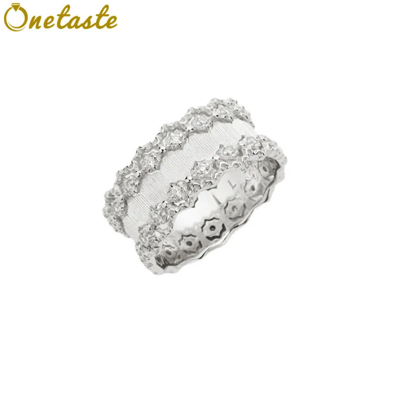 925 Sterling Silver Brushed Hollow Lace Cubic Zirconia Diamond Eternity Band Rings Women Vintage Trendy Dainty Ring Luxury Gift