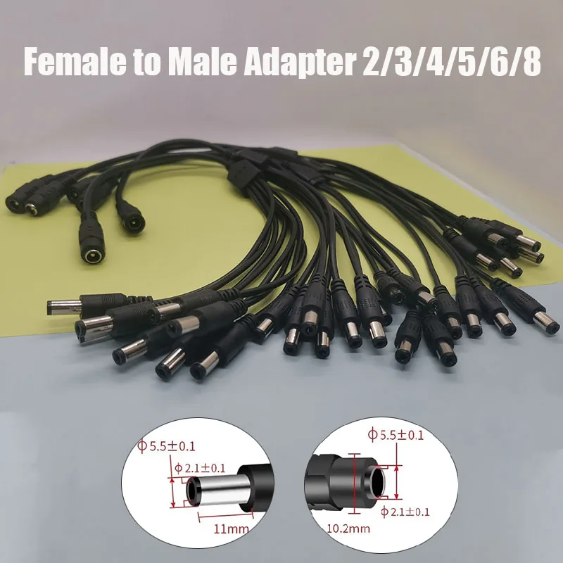 

5.5x 2.1mm 1 to 2/3/4/5/6/8 Way DC Power Splitter Cable 5V 12V 24V Power Adapter Connector Cord For LED Strip Lights CCTV Camera