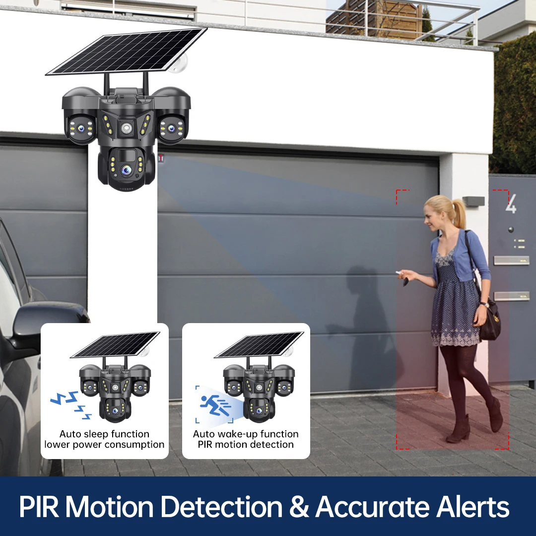 15MP Three Lens 4G Camera Solar Power Outdoor Waterproof PIR Humanoid Detection Security Video Monitor V380 Battery Surveillance