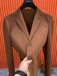 Giacche da uomo monopetto cappotto marrone abito da lavoro moda 2024 elegante Blazer maschile giovanile Emo Designer di lusso nuovo