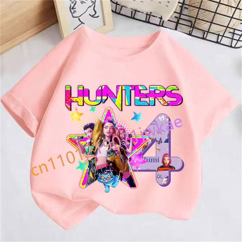 

Kpop Demon Hunters Number 1-10 T-shirt Kawaii Rumy Birthday Tops Party Wear Girls Tee Summer Short Sleeve Kid Clothes Boutique