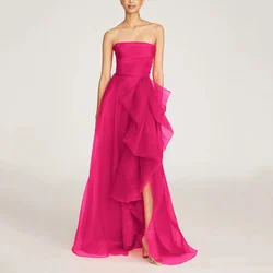 Romantic Prom Dress A Line Strapless For Women Evening Gowns Floor Length Backless Party Dresses robes de soirée