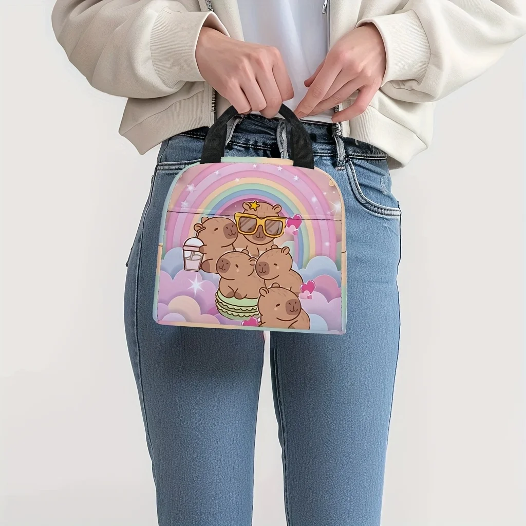 Insulated Lunch Bag with Water Dolphin Kapybara Patterns Cute Tote for Portable Ice Bag for wor Picnics Non-Food Contact