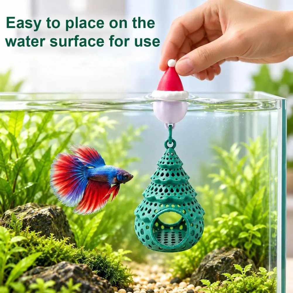 Small Fish Tank Hiding Spot Christmas Tree Aquarium Ornament with Santa Hat Float Fish Shrimp Cave Shelter Floating for Holiday