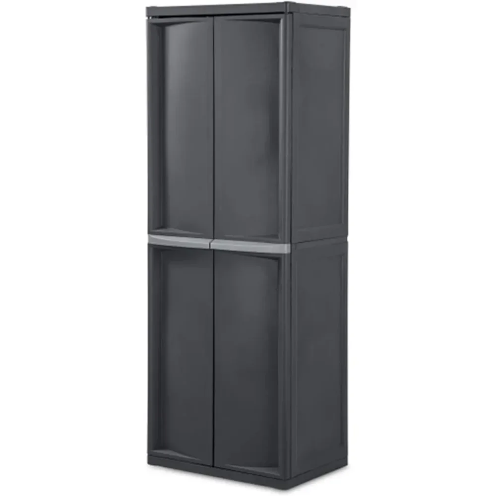 4 Shelf Cabinet, Heavy Duty and Easy to Assemble Plastic Storage Unit, Organize Bins in the Garage, Basement, Attic, Mudroom