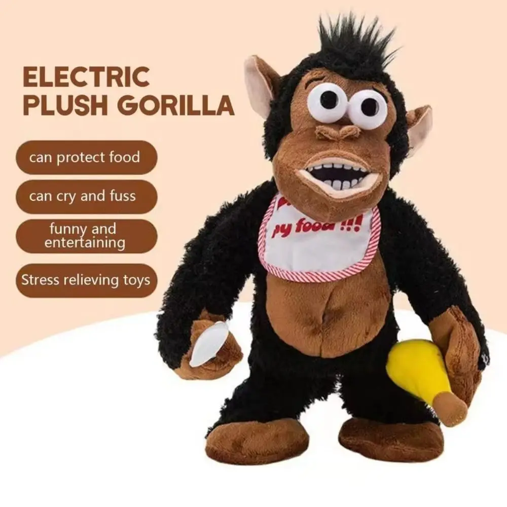 Crying Gorilla Electric Moving Monkey Eating Banana Collection Magnetic Monkey Funny Fluffy Guarding Food Children