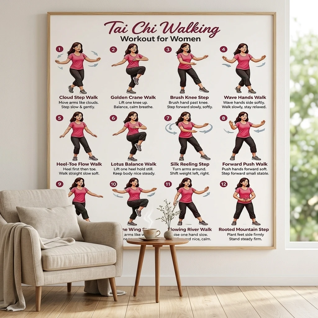 Women's Art Poster Wall Decor Calm Tai Chi Exercise Print Waterproof Canvas Painting for Home Office Gym