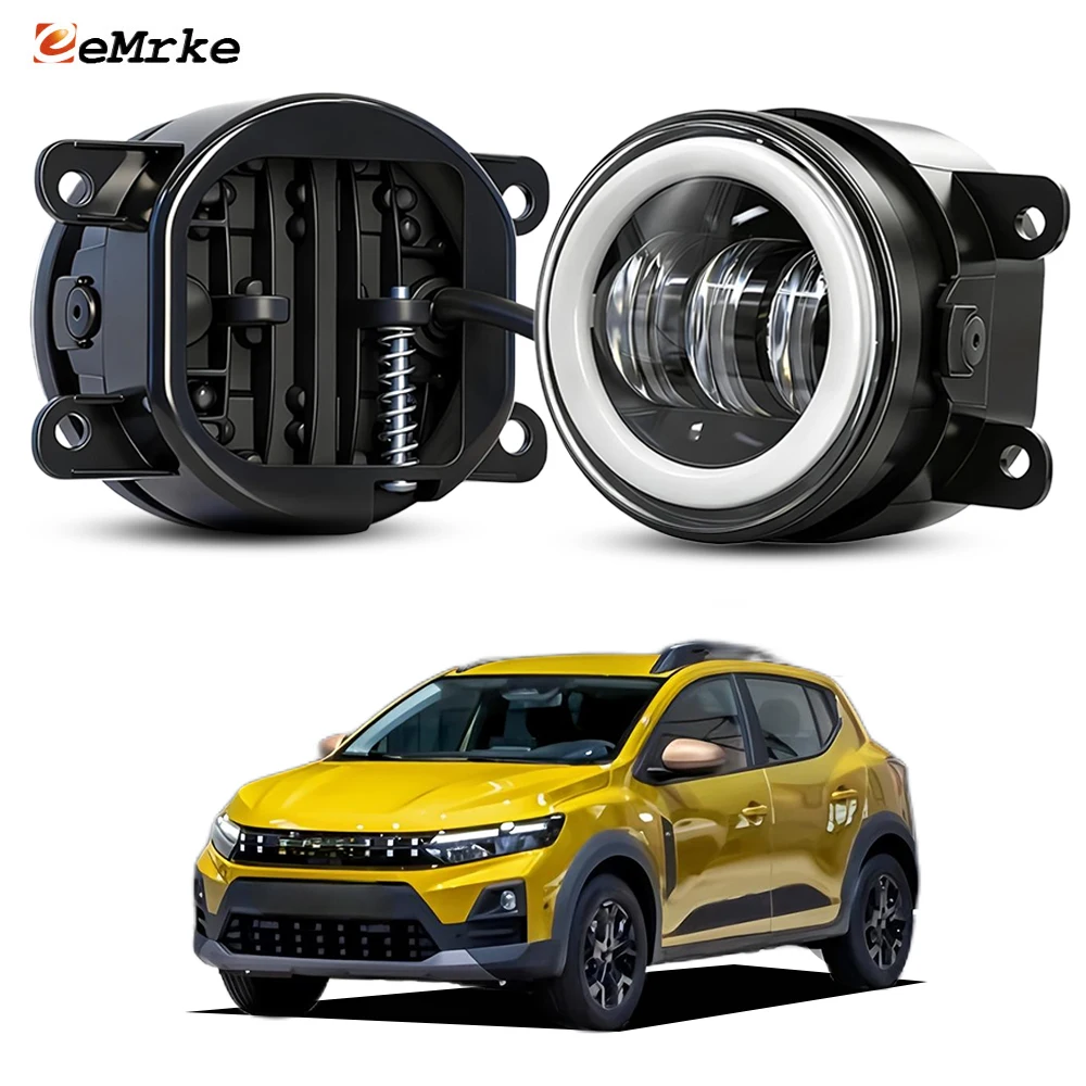 2PCs LED Fog Lights Assembly For Dacia Jogger 2021 2022 2023 2024 2025 2026 Upgrade Car Angel Eye DRL Daytime Runinng Light Lamp