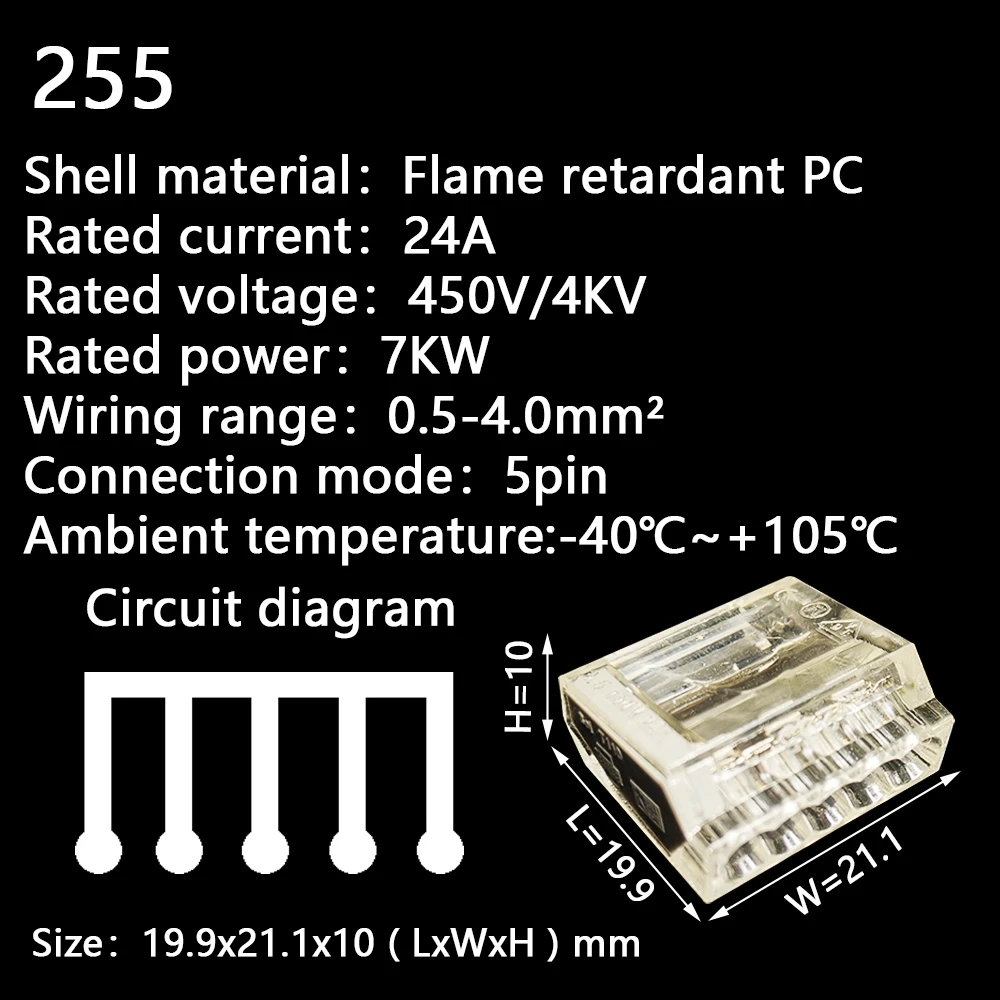 Wire Connectors 252/253/254/255 Compact Mini Fast Wiring Cable Conector For Junction Box Conductors Push-in Terminal Block