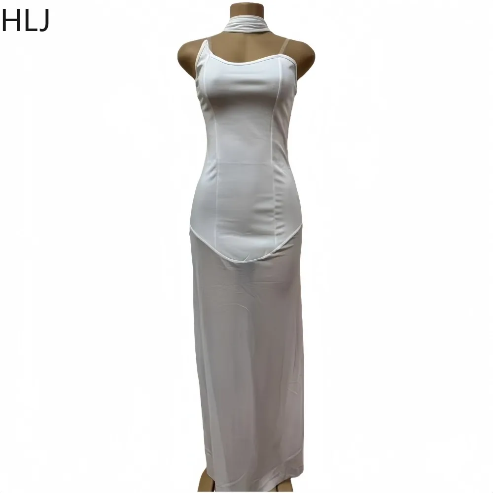 HLJ elegante cinta de malla Patchwork Vestidos ceñidos para mujer Color sólido sin mangas espalda descubierta ropa de calle femenina Vestidos 2025 nuevo