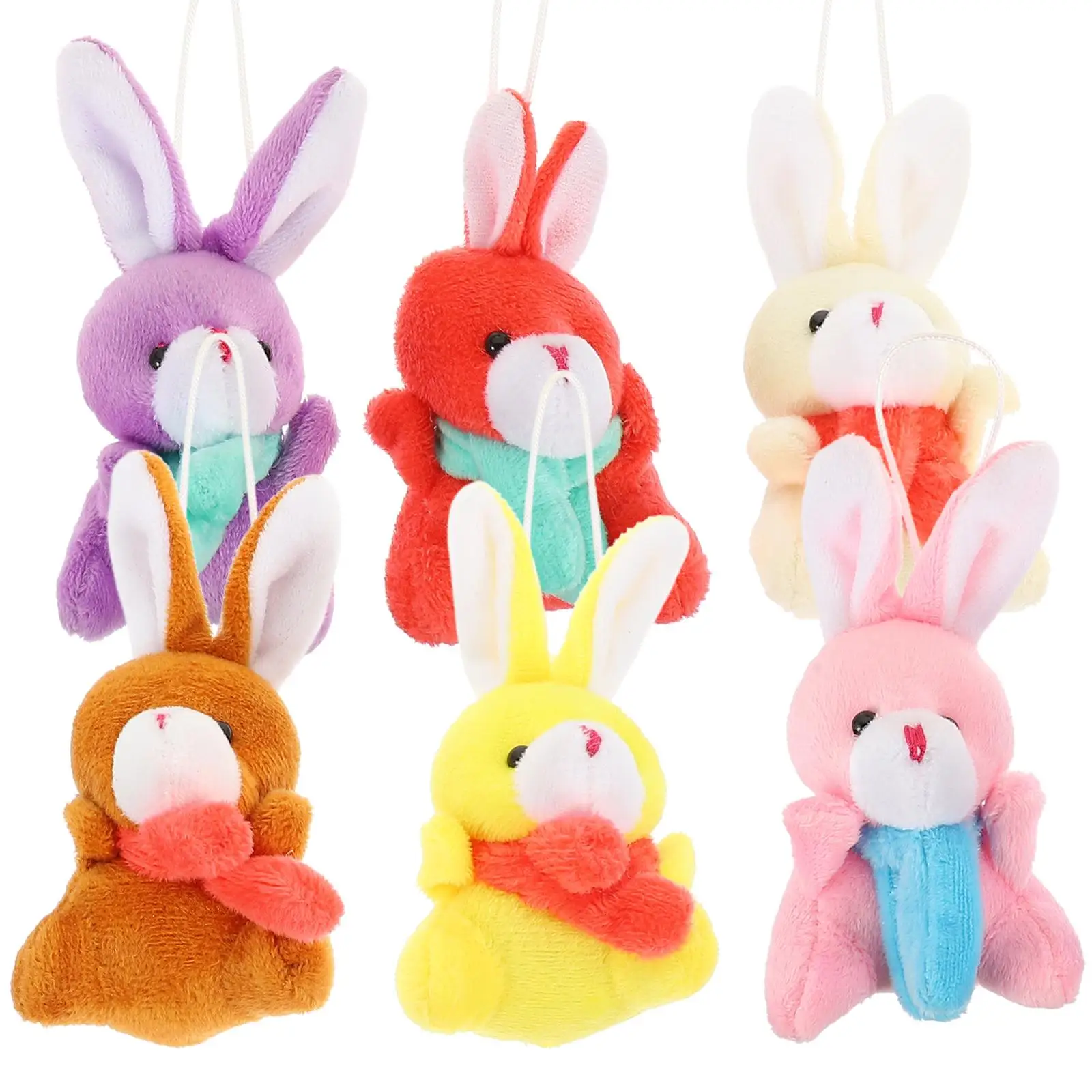 6 Pcs Easter Egg Bunny Plush Keychain Backpack Pendants Rabbit Cute Stuffed Pp Cotton Chains Party Ornament DIY Toys