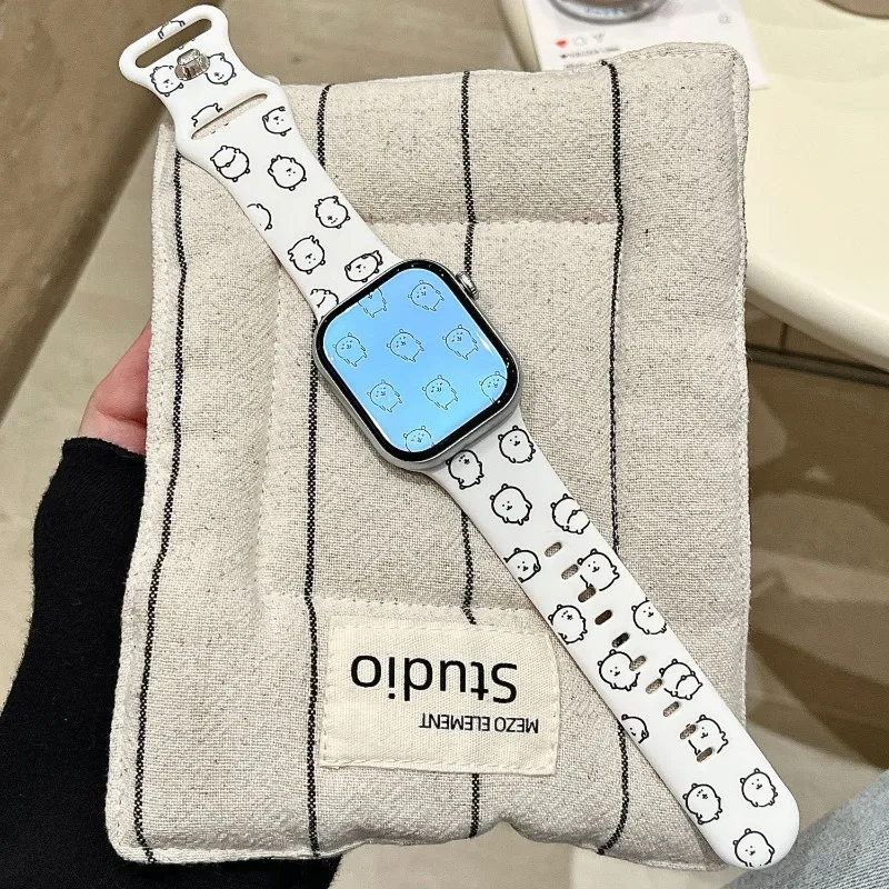 Hot Chiikawa Joke Bear Watch Strap Soft Silicone White Replacement Wrist Band For Apple Watch Series 11 10 9 SE Ultra Smartwatch