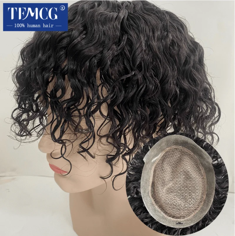 

Curly Hair Australia-Double Layers Men's Wig 100% Human Hair Male Hair Prosthesis Lace PU Base Breathable System Wigs For Men