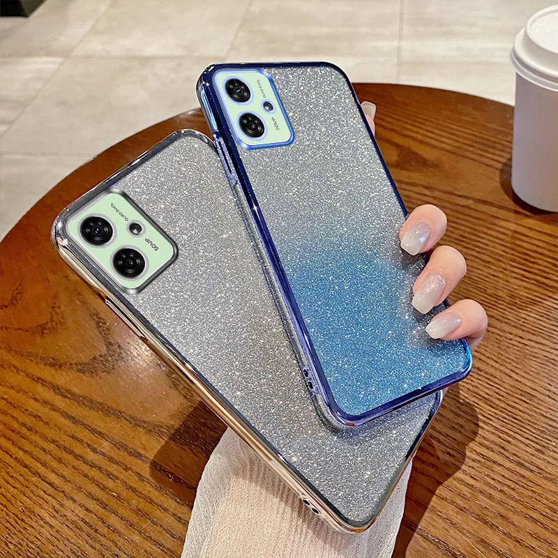 Funda de teléfono para MotoG54 5G, funda de teléfono chapada en purpurina degradada de lujo para Motorola Moto G54 5G, cubierta trasera protectora de silicona G54