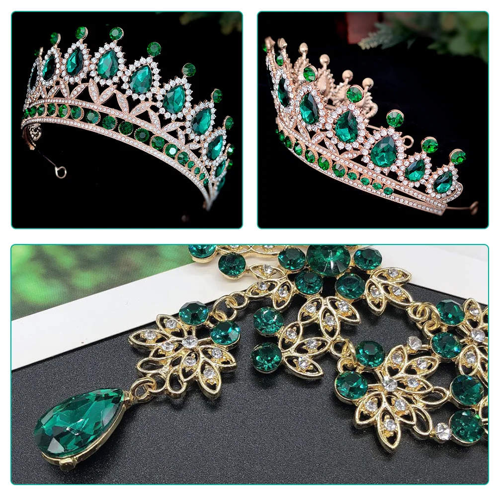 

1Set Wedding Bridal Jewelry Set Rhinestone Necklace Crown Earrings Party Accessories Crown Earring Necklace Set