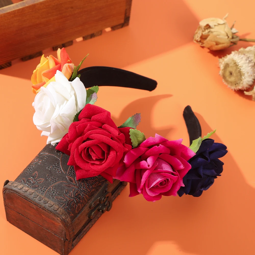 Halloween Flower Hair Band Hair Hoop Rose Flowers Crown Headband Festival Hair Garland Cosplay Party Wedding Hair Accessories